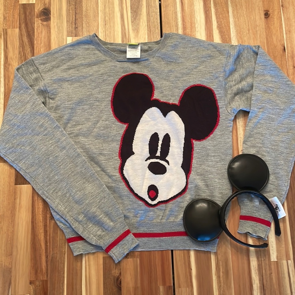 Disney Mickey Mouse Sweater Gray Large